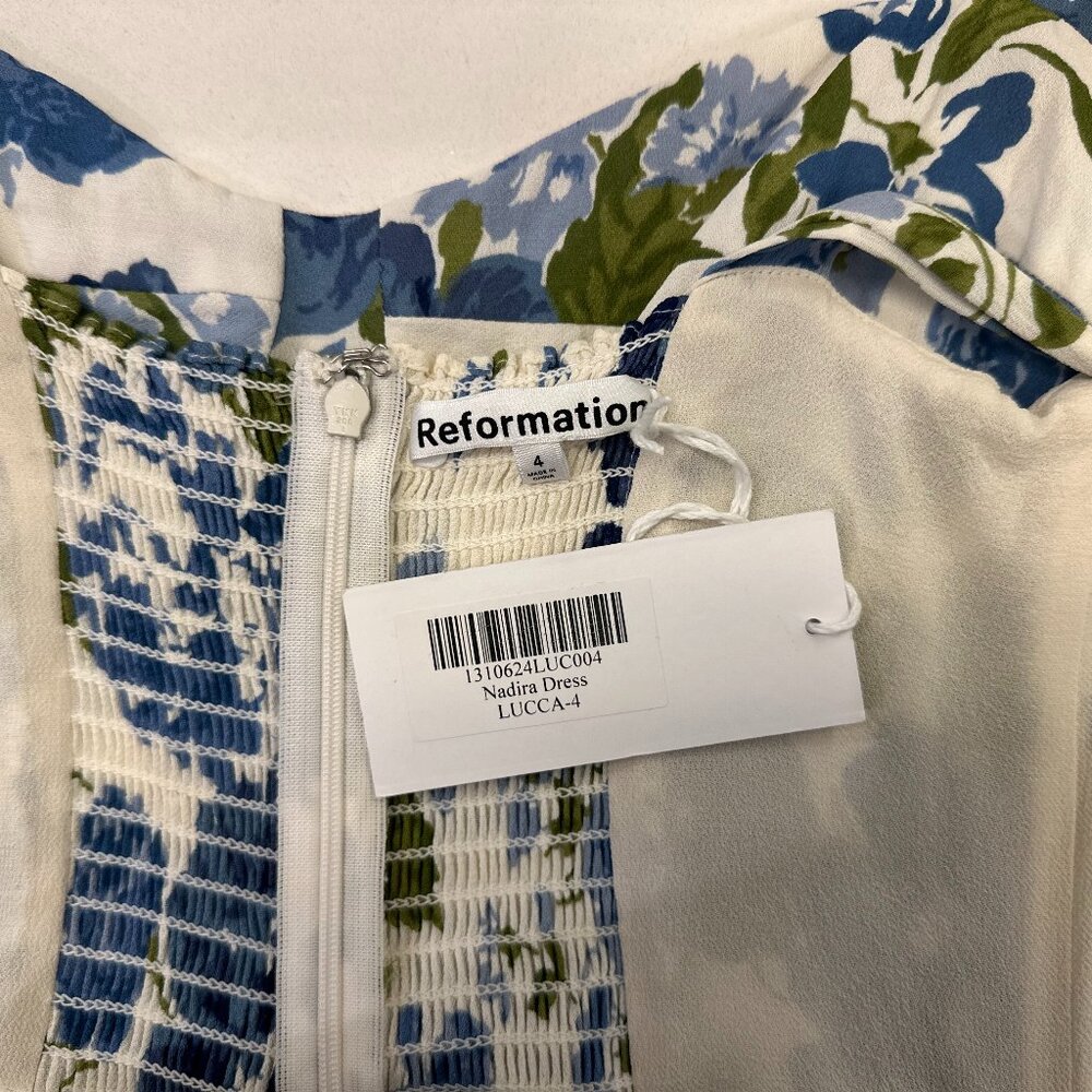 REFORMATION Nadira Lucca Floral Pattern Sleeveless Midi Dress (Blue/Cream/Green) - Picture 14 of 16